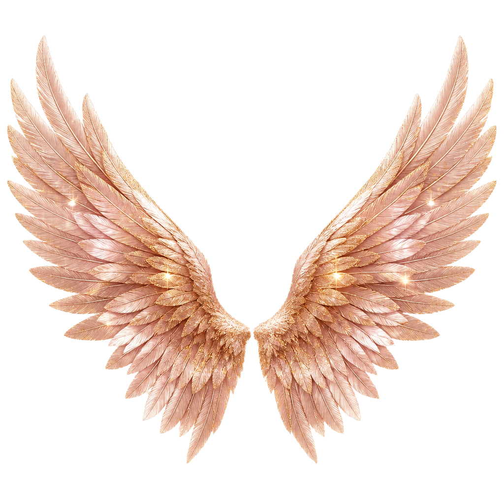 Angelic Reflections — rose gold angel wings Rose gold angel wings framing the Angelic Reflections page